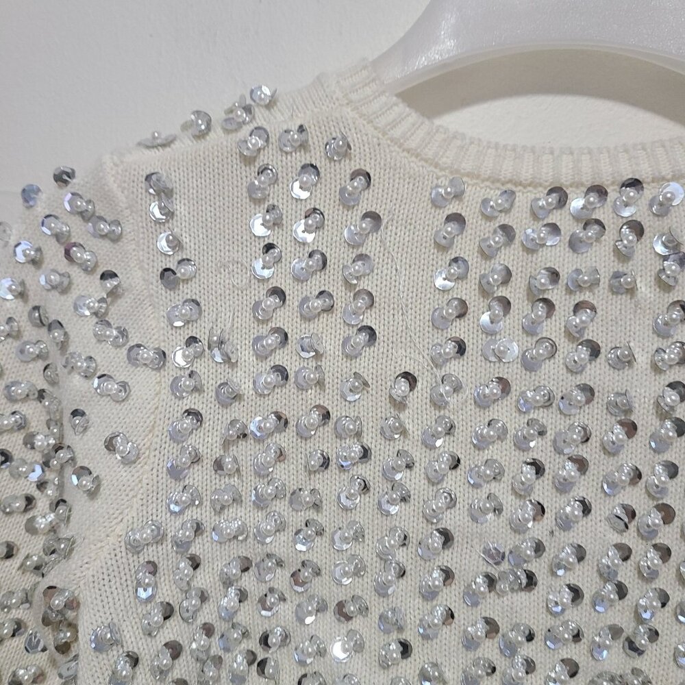 LoveShackFancy Tracey Ivory Crystal-Embellished Cropped Cardigan - Picture 5 of 12